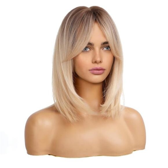 Wigs for Women Layered Synthetic Hair Wig with Highlight - Blonde with Brown Roo main image 4